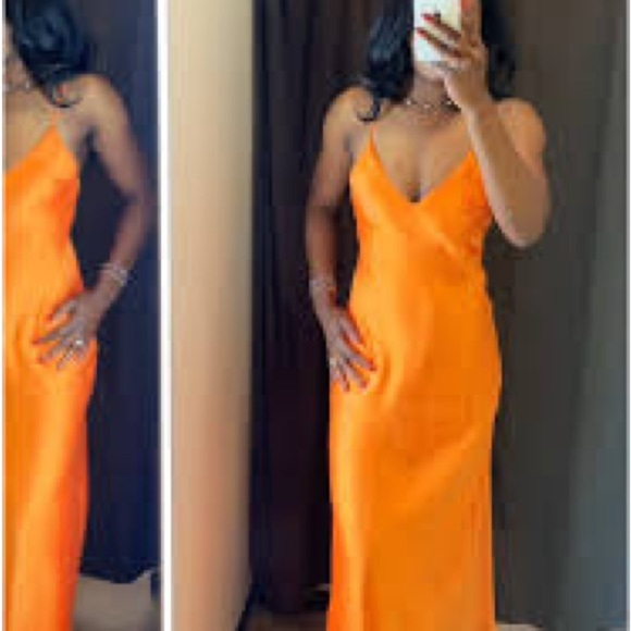 NWT ZARA ORANGE SATIN MIDI DRESS SIZE L - Picture 10 of 17